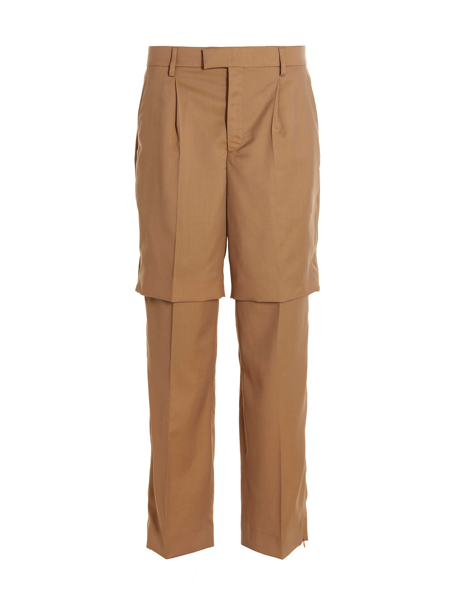 Vtmnts Tailored Wool Trousers For Men Premium 100% Virgin Wool Oversize Fit Pin Tucks Concealed Hem Zip Beige