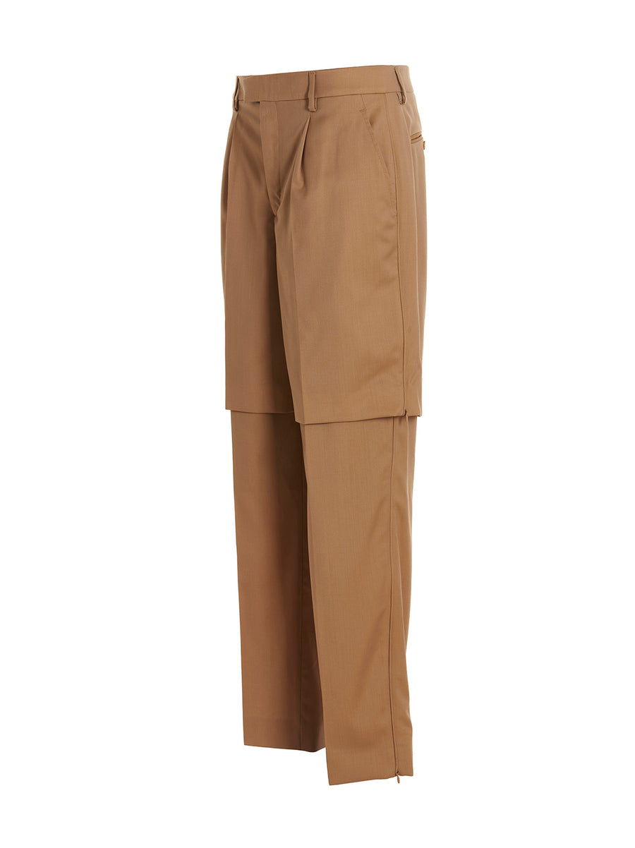 Vtmnts Tailored Wool Trousers For Men Premium 100% Virgin Wool Oversize Fit Pin Tucks Concealed Hem Zip Beige