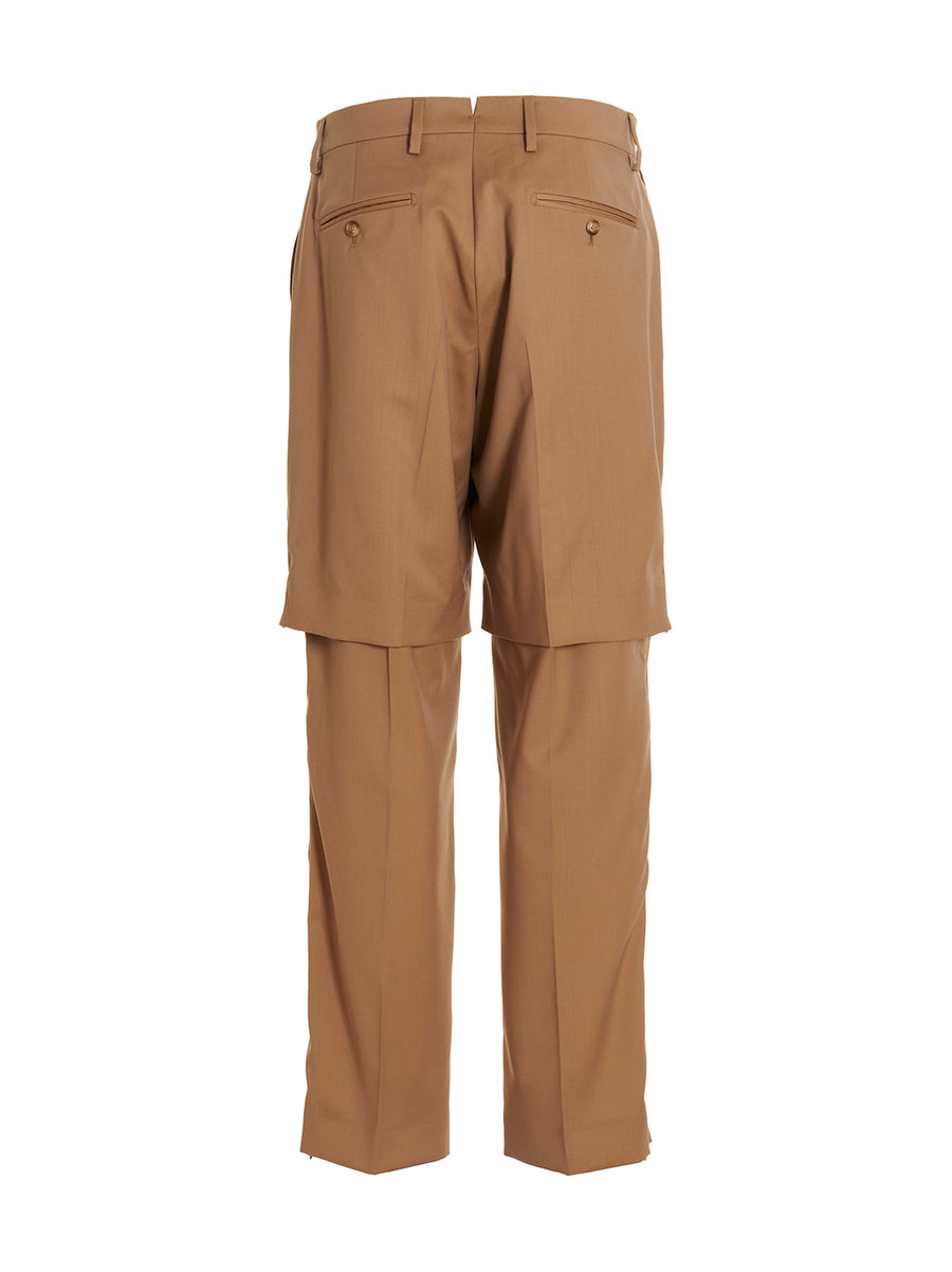Vtmnts Tailored Wool Trousers For Men Premium 100% Virgin Wool Oversize Fit Pin Tucks Concealed Hem Zip Beige