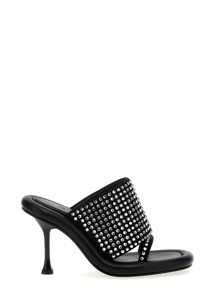 JW Anderson Bumber Crystal Mules For Women Black Luxury Sandals With Crystal Band And 90mm Stiletto