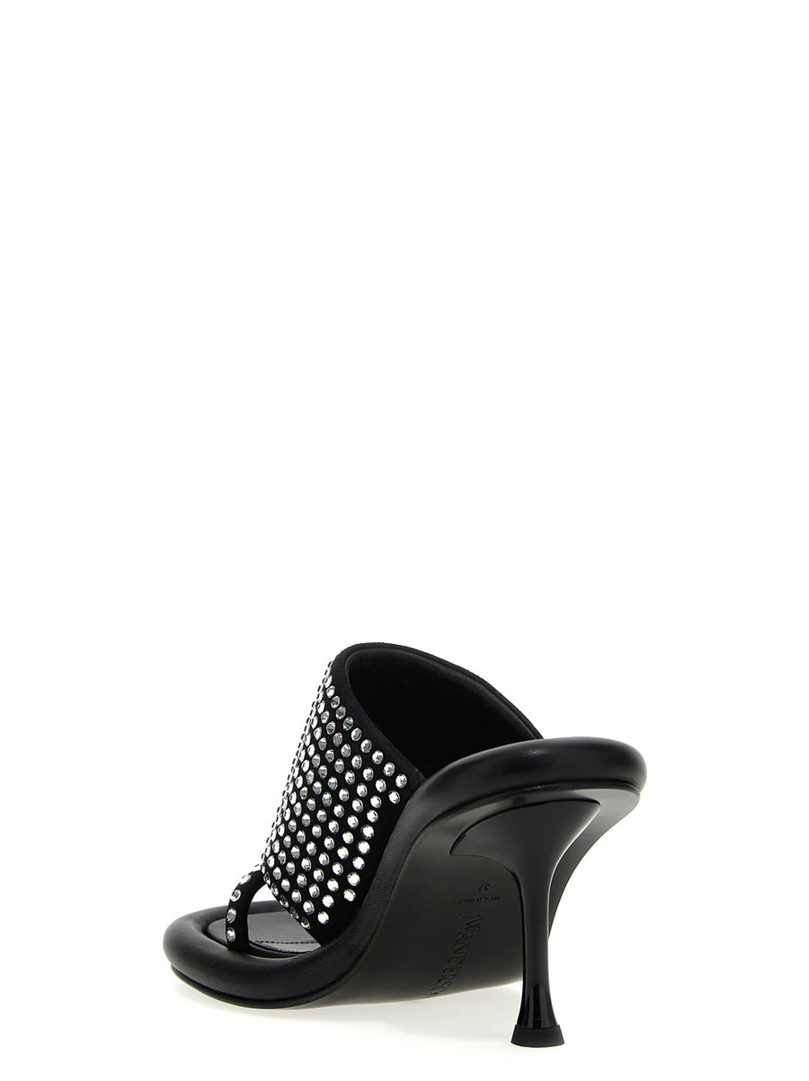 JW Anderson Bumber Crystal Mules For Women Black Luxury Sandals With Crystal Band And 90mm Stiletto