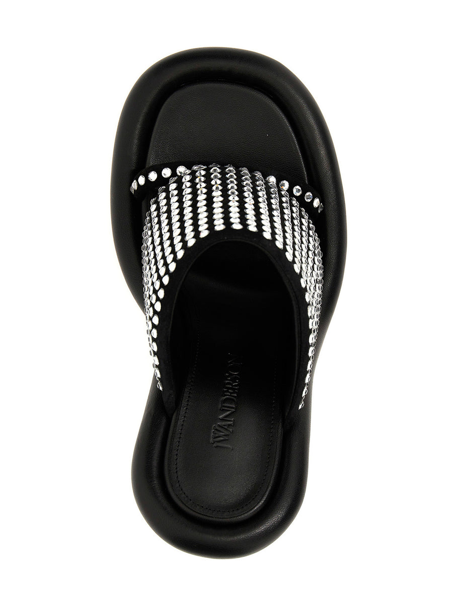 JW Anderson Bumber Crystal Mules For Women Black Luxury Sandals With Crystal Band And 90mm Stiletto