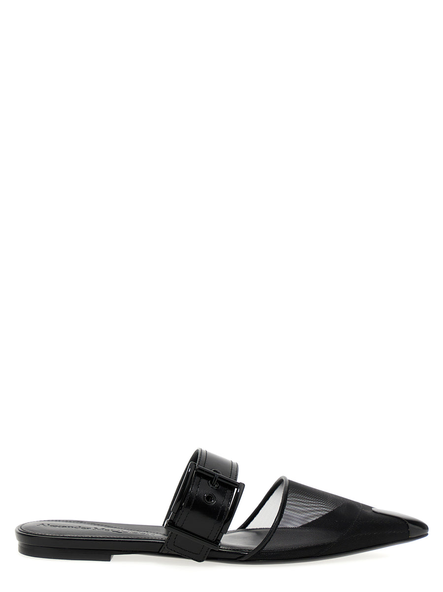 Alexander McQueen Punk Mules Bold Edge Punk Inspired Pointed Toe Mesh Ankle Strap For Women