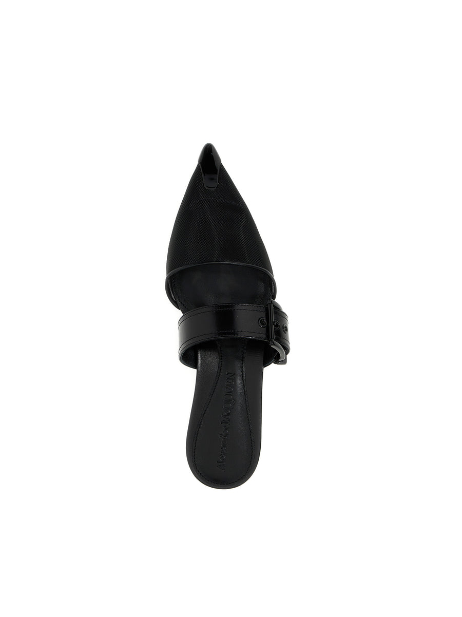 Alexander McQueen Punk Mules Bold Edge Punk Inspired Pointed Toe Mesh Ankle Strap For Women