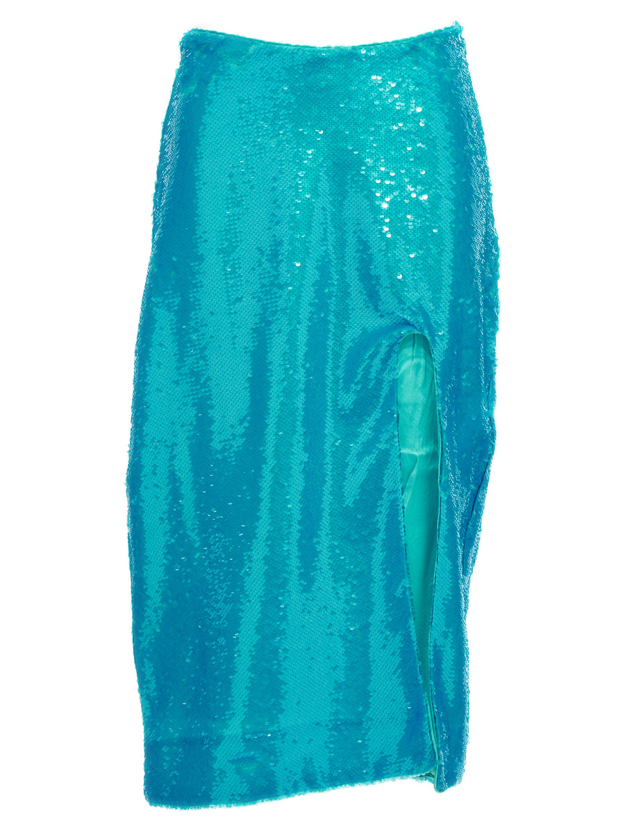 Ganni Sequin Midi Skirt Light Blue Recycled Polyester Shine For Women Day To Evening Wear
