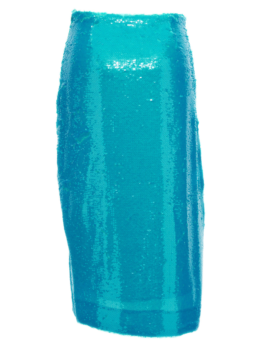 Ganni Sequin Midi Skirt Light Blue Recycled Polyester Shine For Women Day To Evening Wear