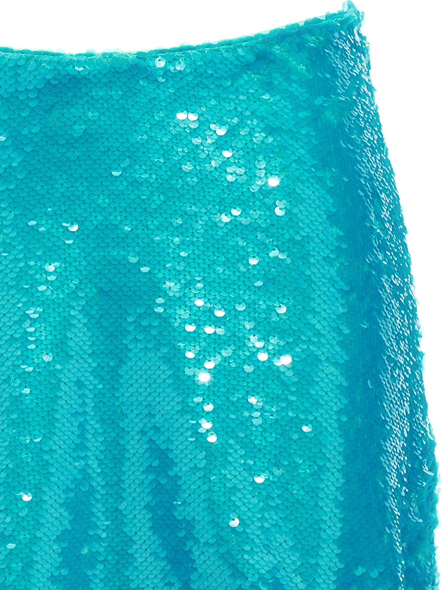 Ganni Sequin Midi Skirt Light Blue Recycled Polyester Shine For Women Day To Evening Wear
