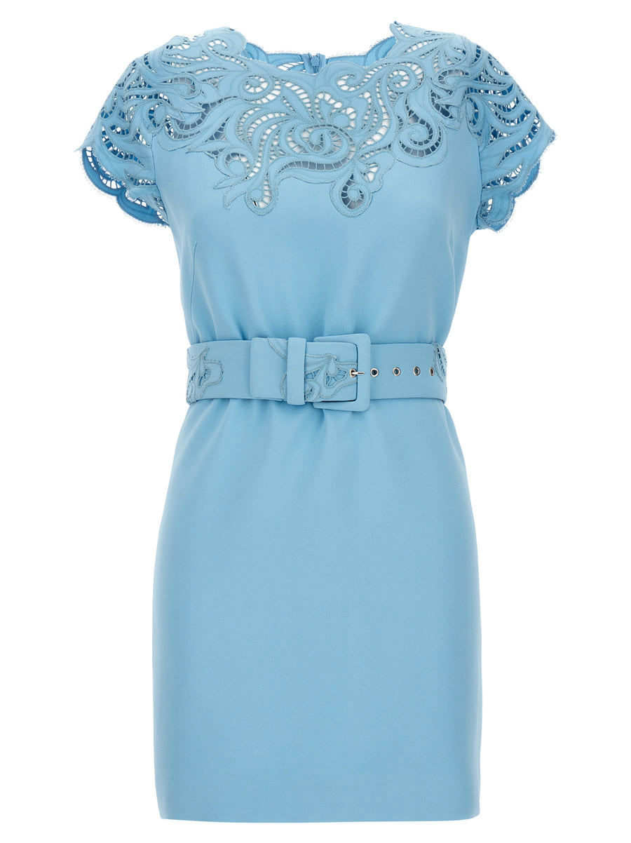Ermanno Scervino Lace Dress For Women Light Blue Viscose Blend With Lace Detailing