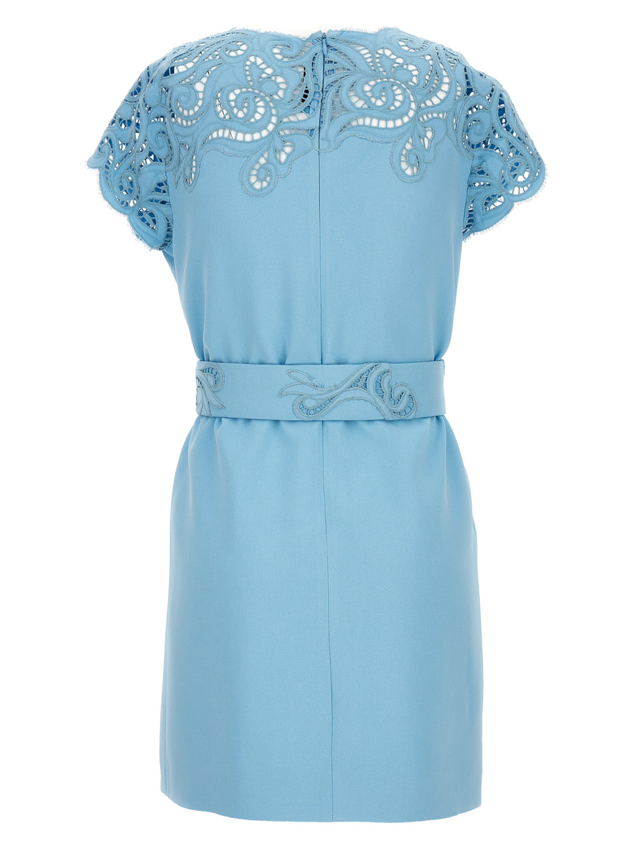 Ermanno Scervino Lace Dress For Women Light Blue Viscose Blend With Lace Detailing
