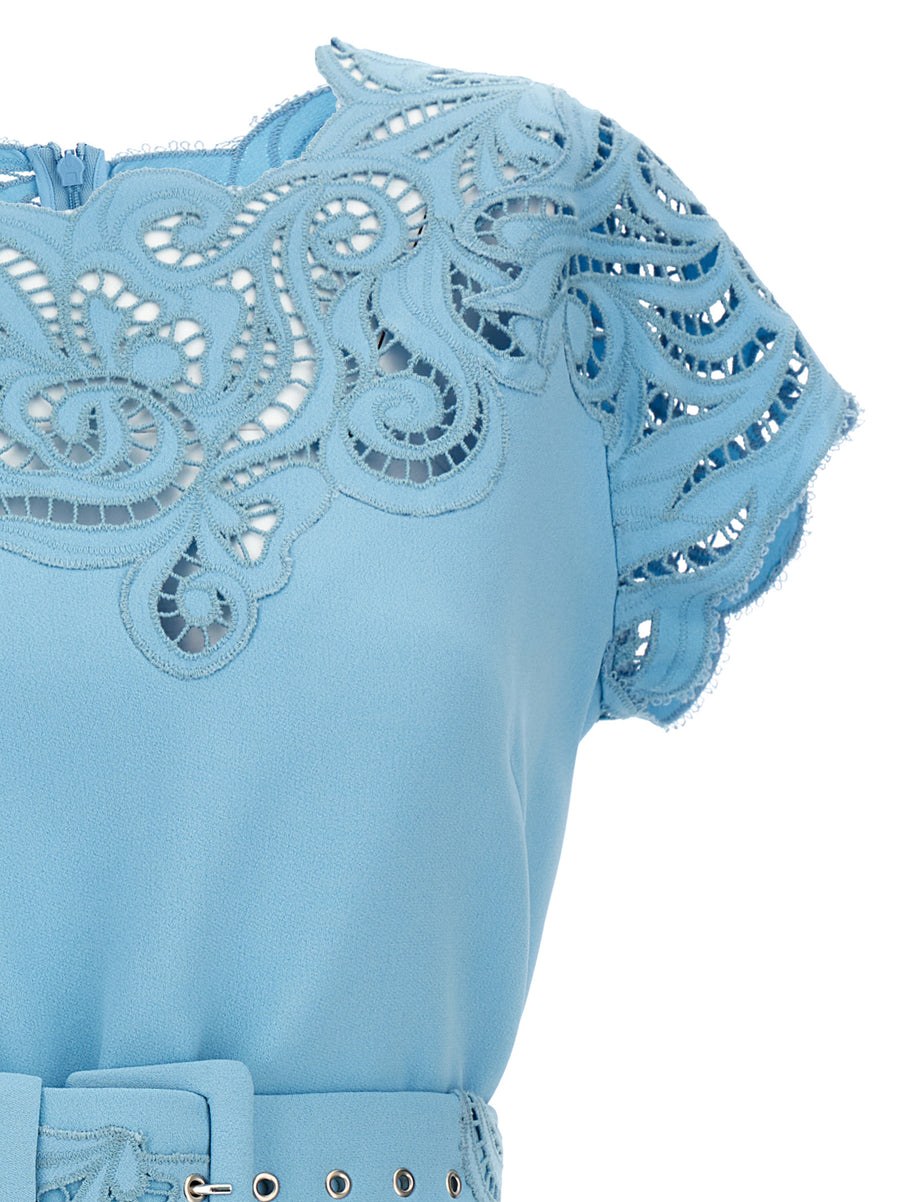 Ermanno Scervino Lace Dress For Women Light Blue Viscose Blend With Lace Detailing