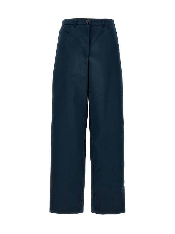 Etro Pegaso Cargo Trousers Luxury Blue Duchesse Fabric With Tone-On-Tone Pegaso Embroidery For Women