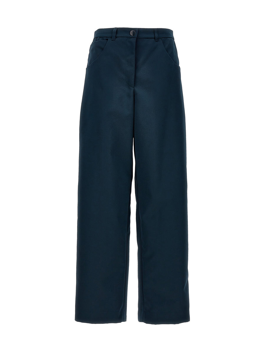 Etro Pegaso Cargo Trousers Luxury Blue Duchesse Fabric With Tone-On-Tone Pegaso Embroidery For Women