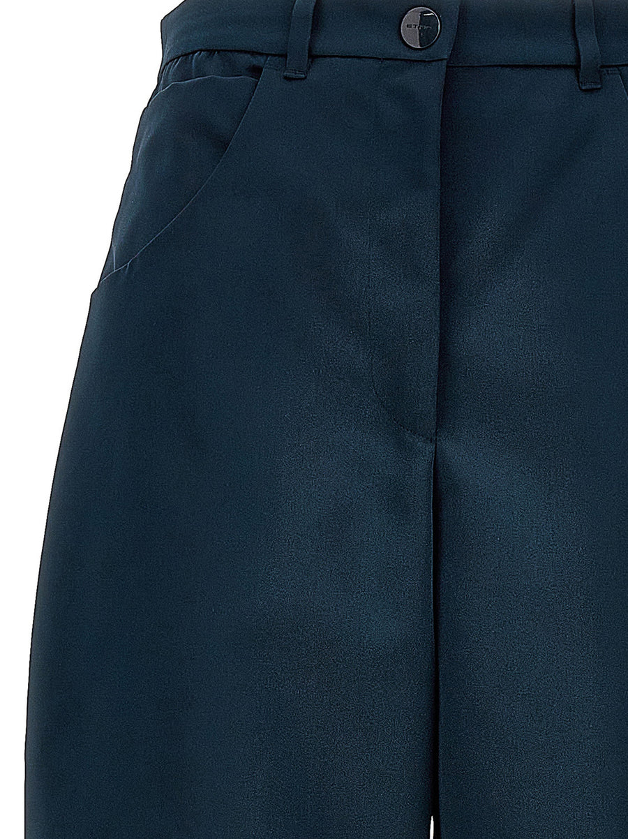 Etro Pegaso Cargo Trousers Luxury Blue Duchesse Fabric With Tone-On-Tone Pegaso Embroidery For Women