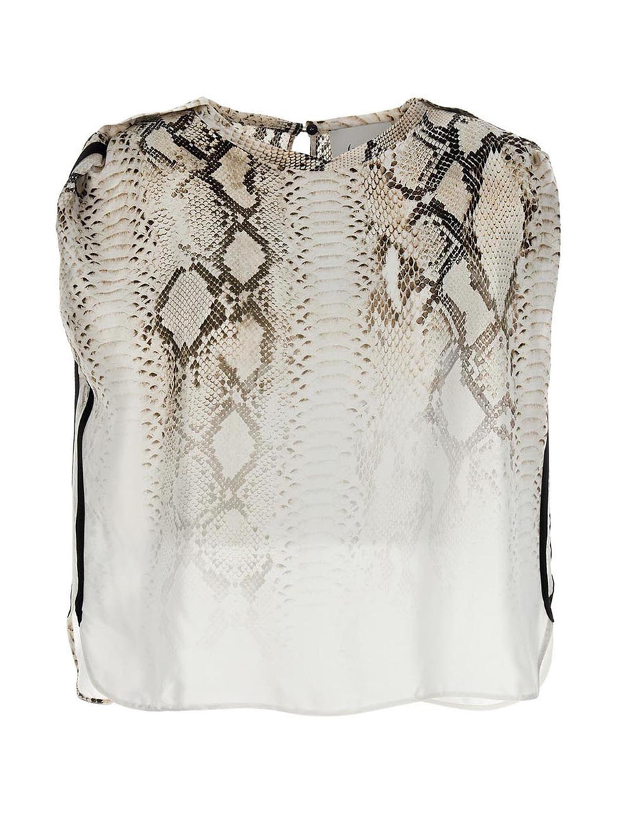 Nude Snake Print Bloshirt For Women Multicolor Viscose Crewneck With Contrast Side Bands Versatile Styling