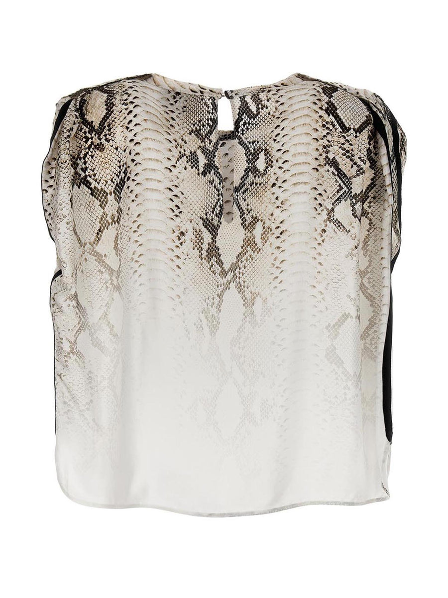 Nude Snake Print Bloshirt For Women Multicolor Viscose Crewneck With Contrast Side Bands Versatile Styling