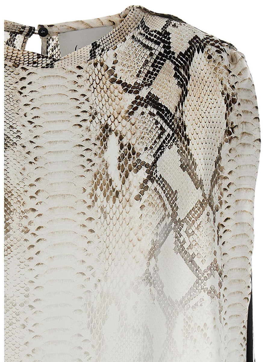 Nude Snake Print Bloshirt For Women Multicolor Viscose Crewneck With Contrast Side Bands Versatile Styling