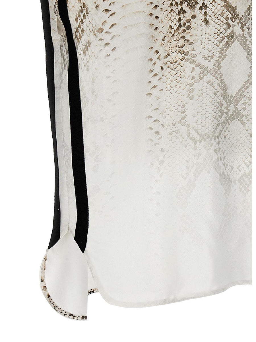 Nude Snake Print Bloshirt For Women Multicolor Viscose Crewneck With Contrast Side Bands Versatile Styling