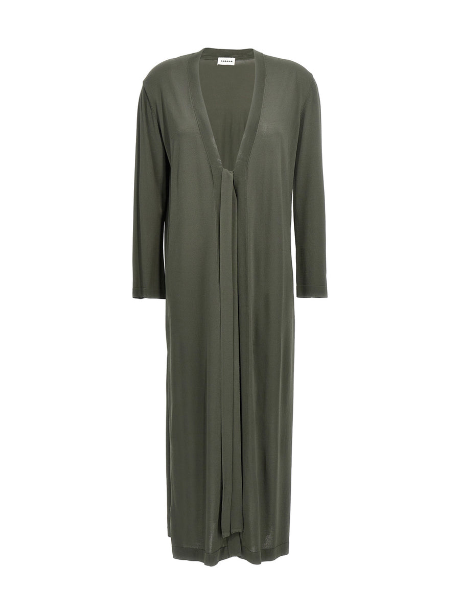 PAROSH Roux Cardigan Green Viscose Blend With Front Lace Detail For Women Versatile Layering