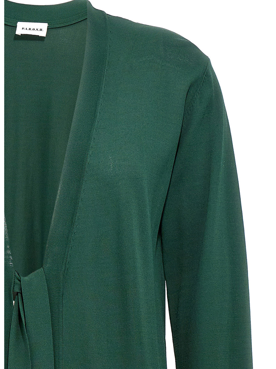 P.A.R.O.S.H. Roux Cardigan In Green With Front Lacing, Versatile Layering Topwear For Women