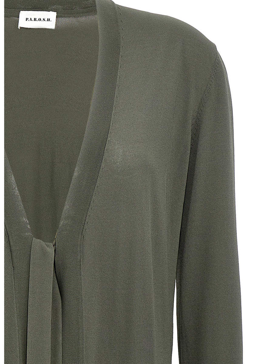 PAROSH Roux Cardigan Green Viscose Blend With Front Lace Detail For Women Versatile Layering