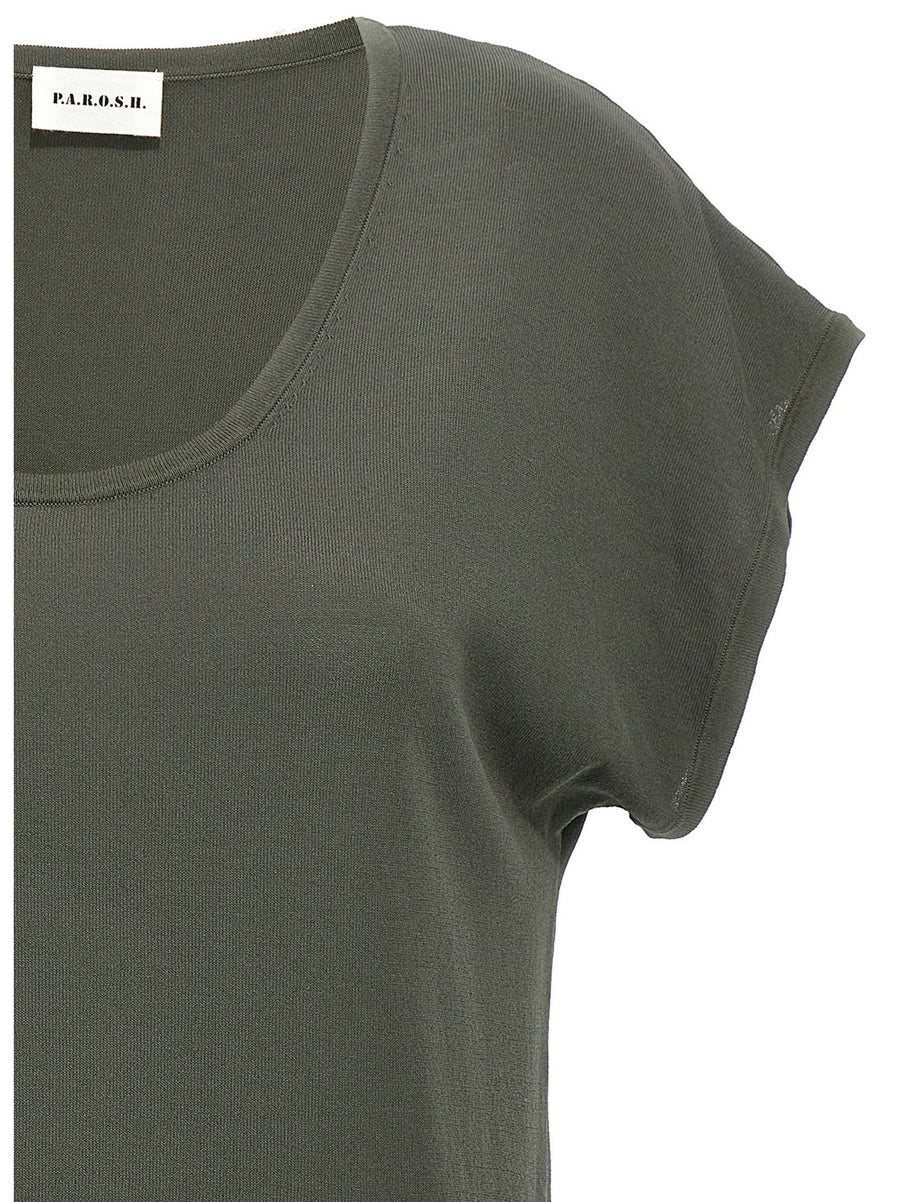 P.A.R.O.S.H. Roux T Shirt Oversize Fit Green Viscose Blend For Women Versatile Streetwear