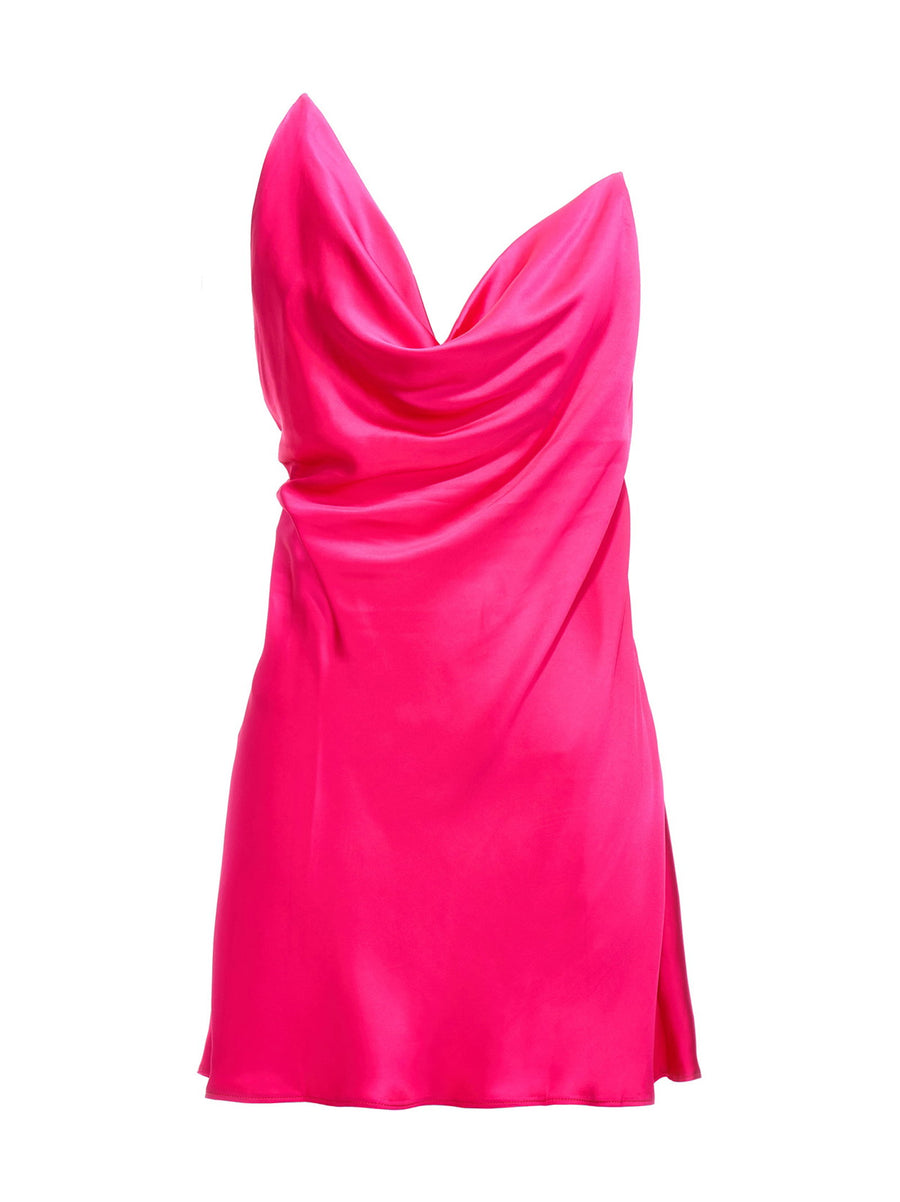 Y Project Abito Raso Satin Dress With Crossback Nylon Straps In Fuchsia For Fashion Forward Women