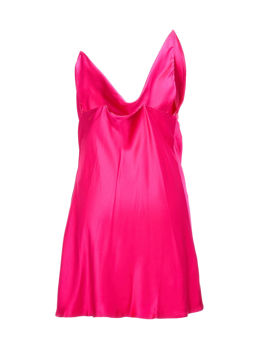 Y Project Abito Raso Satin Dress With Crossback Nylon Straps In Fuchsia For Fashion Forward Women