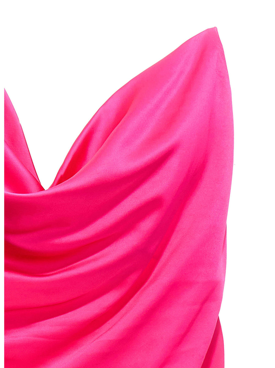 Y Project Abito Raso Satin Dress With Crossback Nylon Straps In Fuchsia For Fashion Forward Women