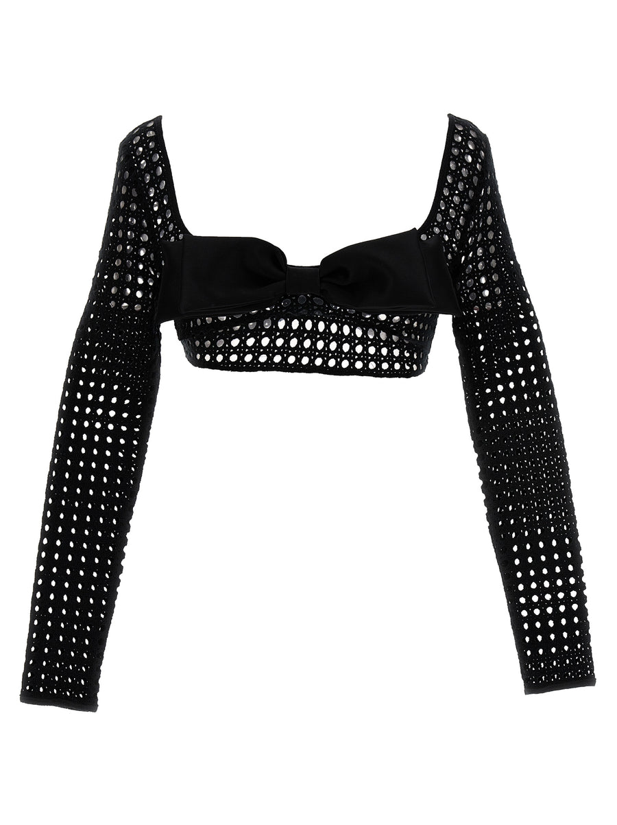 Giambattista Valli Cropped Macrame Bow Top Front Bow Detail Luxury For Women Statement