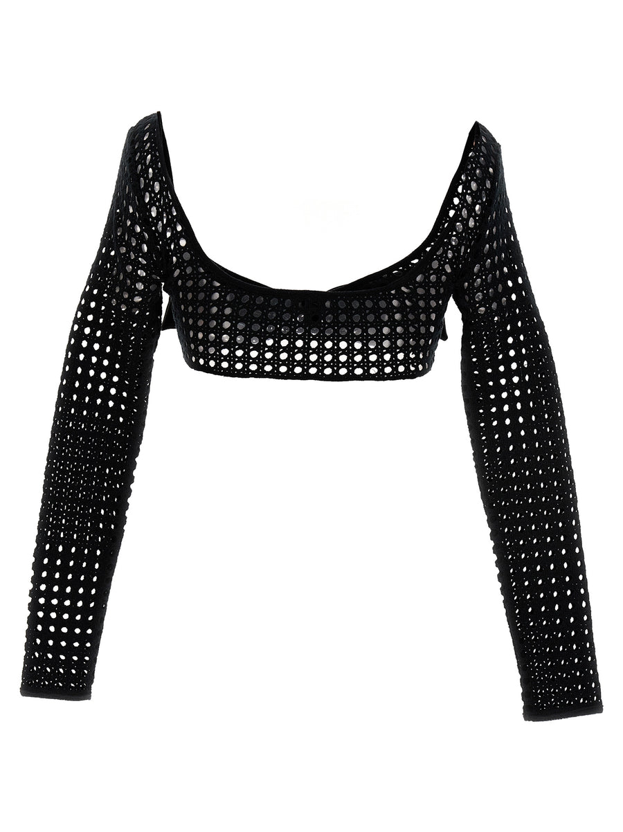 Giambattista Valli Cropped Macrame Bow Top Front Bow Detail Luxury For Women Statement
