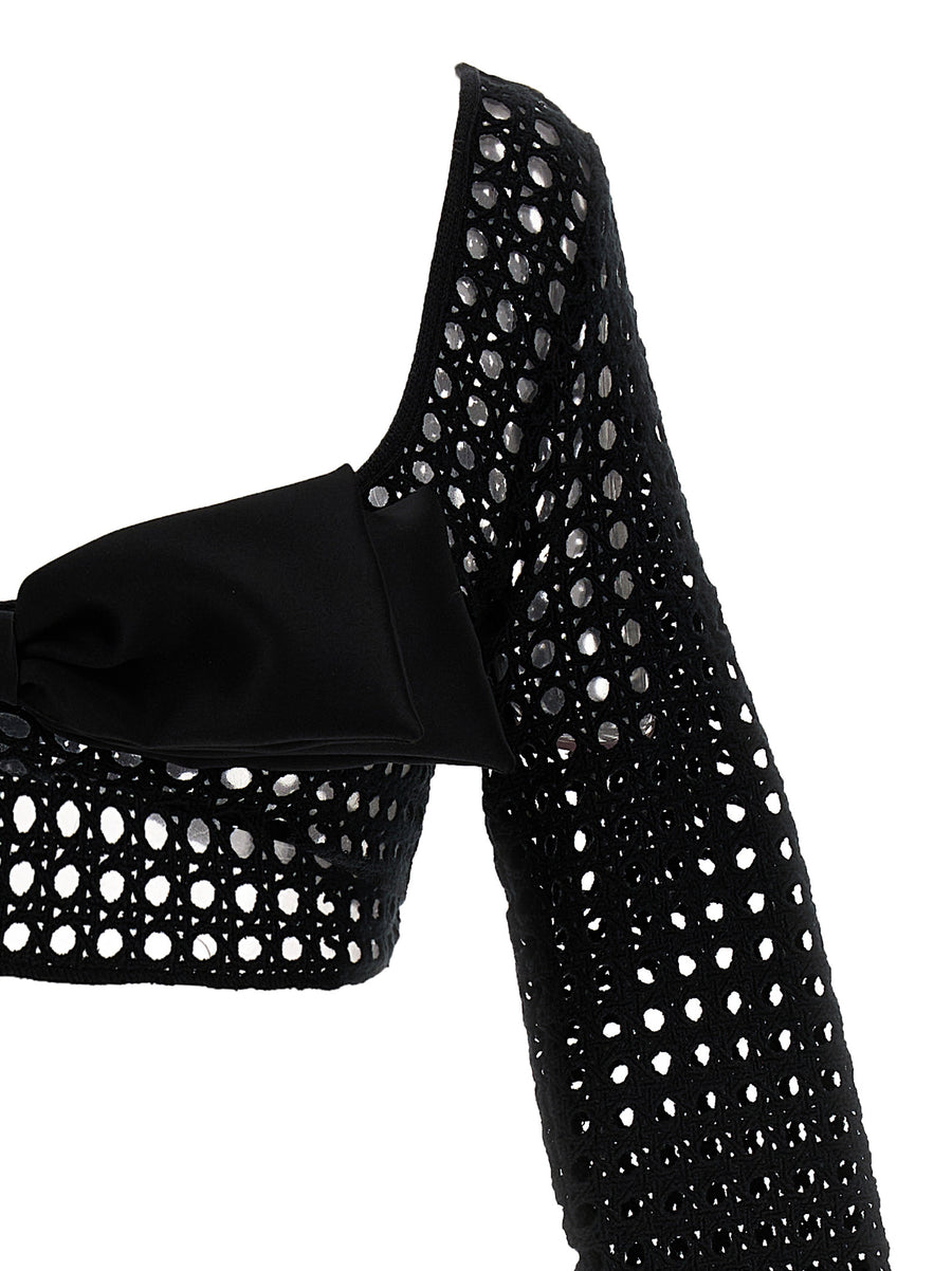 Giambattista Valli Cropped Macrame Bow Top Front Bow Detail Luxury For Women Statement