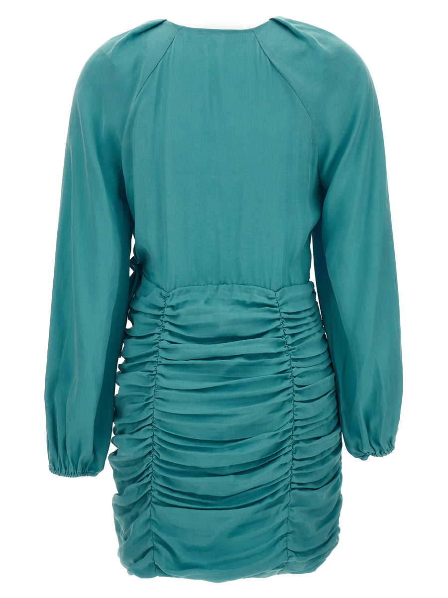 Ungaro Dominique Dress For Women Breathable Light Blue Lyocell Tencel Draped V Neck Side Knot