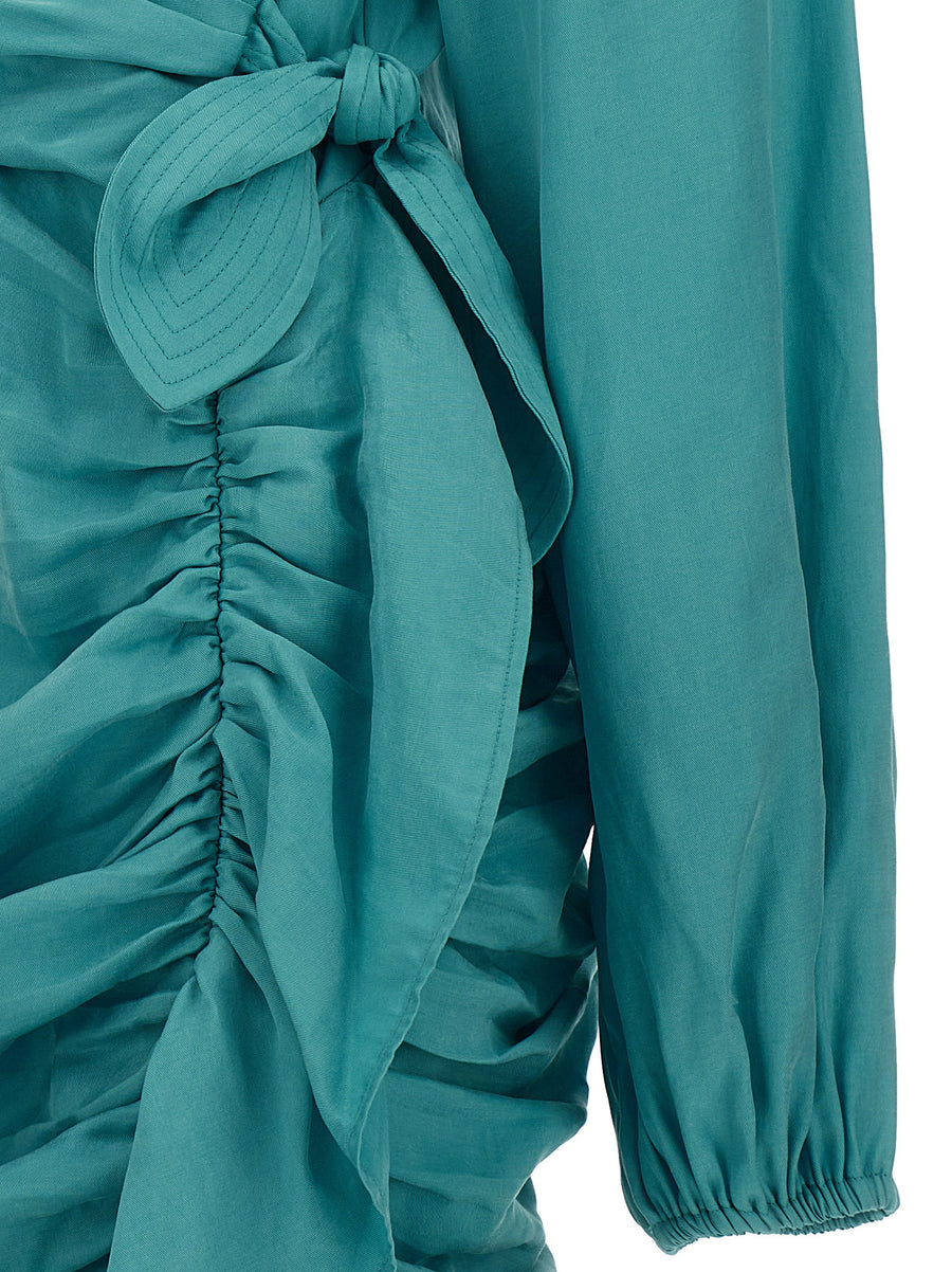 Ungaro Dominique Dress For Women Breathable Light Blue Lyocell Tencel Draped V Neck Side Knot