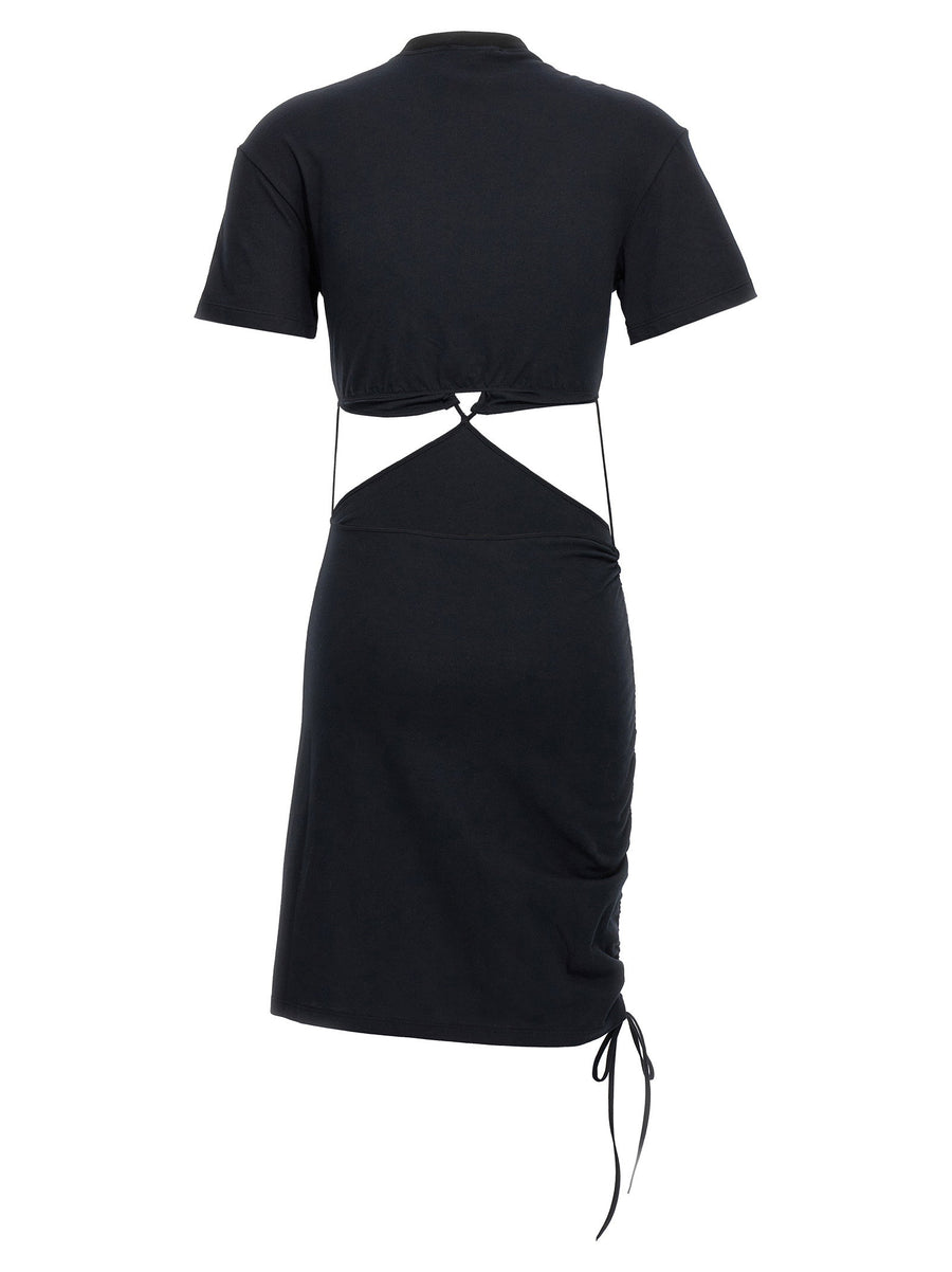 Nensi Dojaka Black Cotton Cutout T Shirt Dress Drawstring Hem Front Back Detail Designer For Women