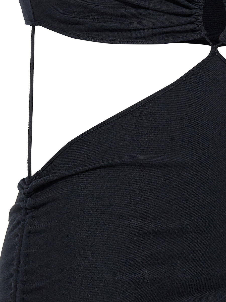 Nensi Dojaka Black Cotton Cutout T Shirt Dress Drawstring Hem Front Back Detail Designer For Women