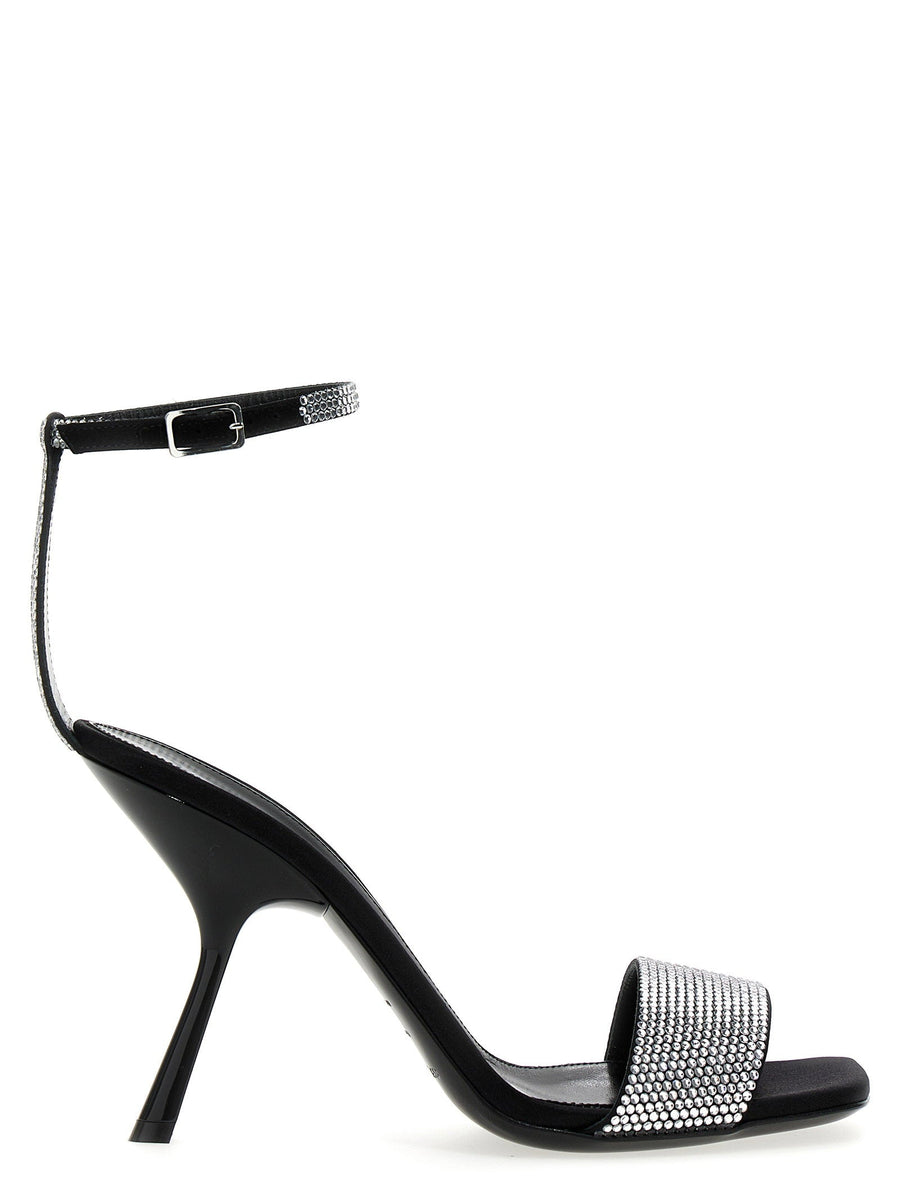Sergio Rossi Evangelie Sandals Black Patent Luxurious Leather With Satin Accents Sequined Applique 10 Cm Heel For Women