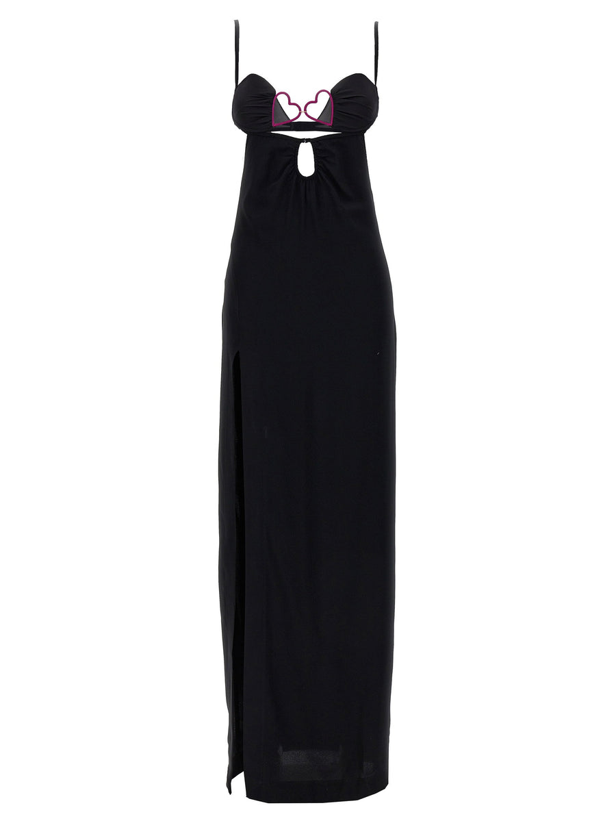 Nensi Dojaka Heart Bra Long Dress for Women Bold Cutouts Black Viscose Evening Gown Couture