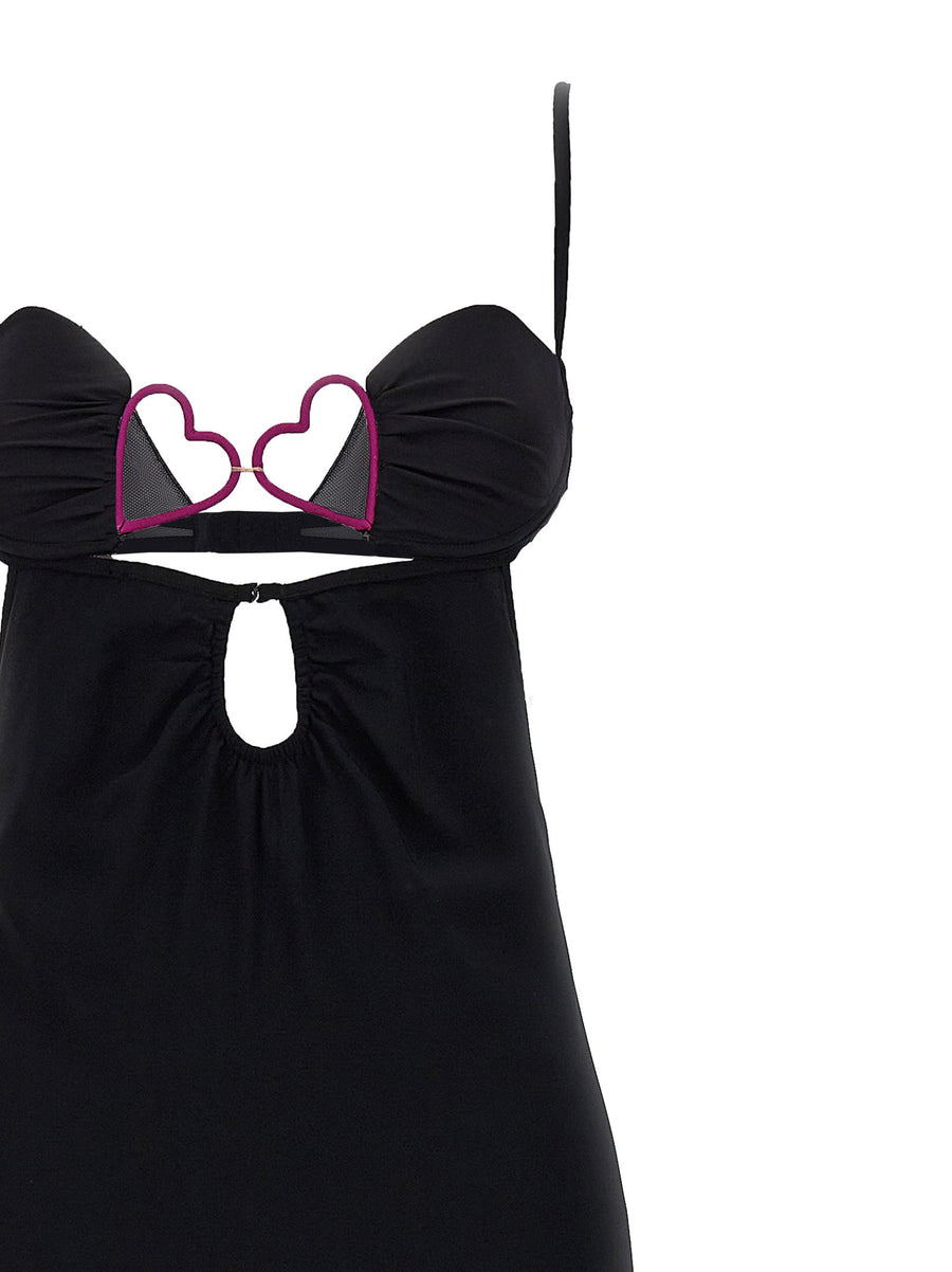 Nensi Dojaka Heart Bra Long Dress for Women Bold Cutouts Black Viscose Evening Gown Couture