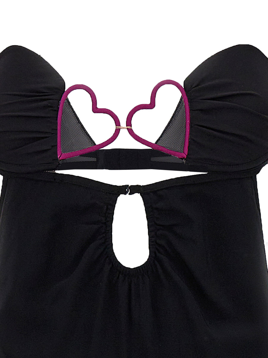 Nensi Dojaka Heart Bra Long Dress for Women Bold Cutouts Black Viscose Evening Gown Couture