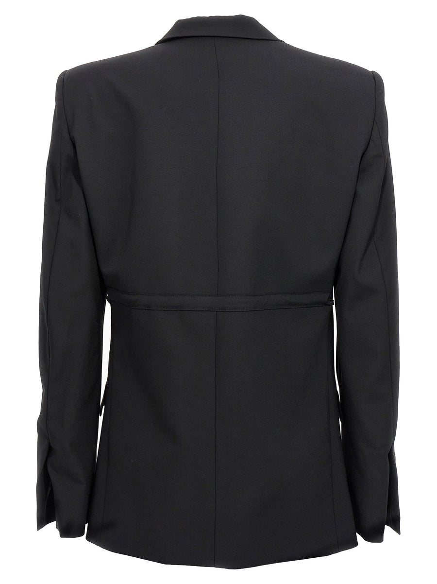 Nensi Dojaka Double Breasted Wool Blazer With Drawstring Waist For Women Polished Office Ready