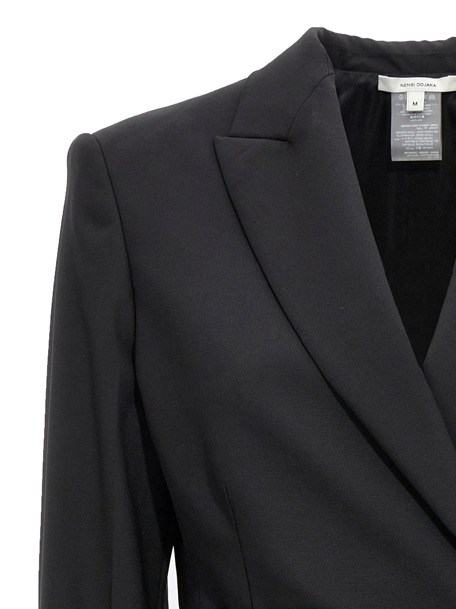 Nensi Dojaka Double Breasted Wool Blazer With Drawstring Waist For Women Polished Office Ready