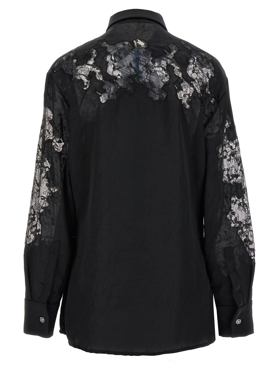 Versace Satin Lace Shirt For Women Luxurious Recycled Satin With Delicate Lace Inserts Black