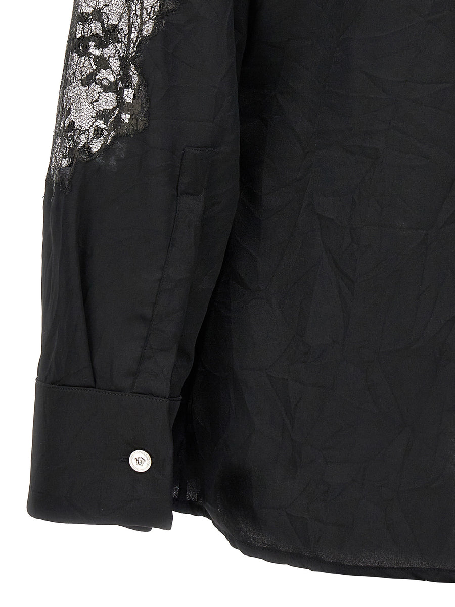 Versace Satin Lace Shirt For Women Luxurious Recycled Satin With Delicate Lace Inserts Black