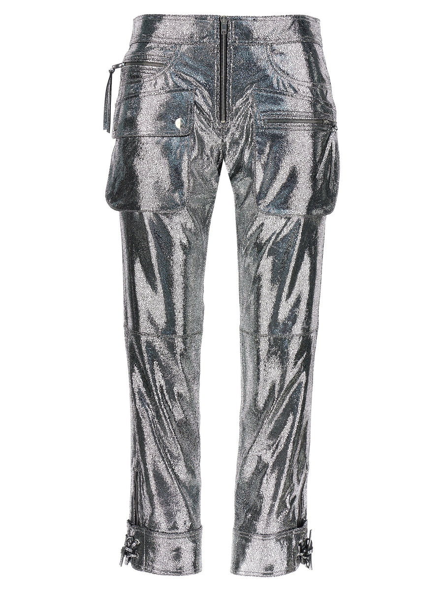 Isabel Marant Ciane Pants For Women Luxurious Silver Crackle Leather Versatile Day To Night