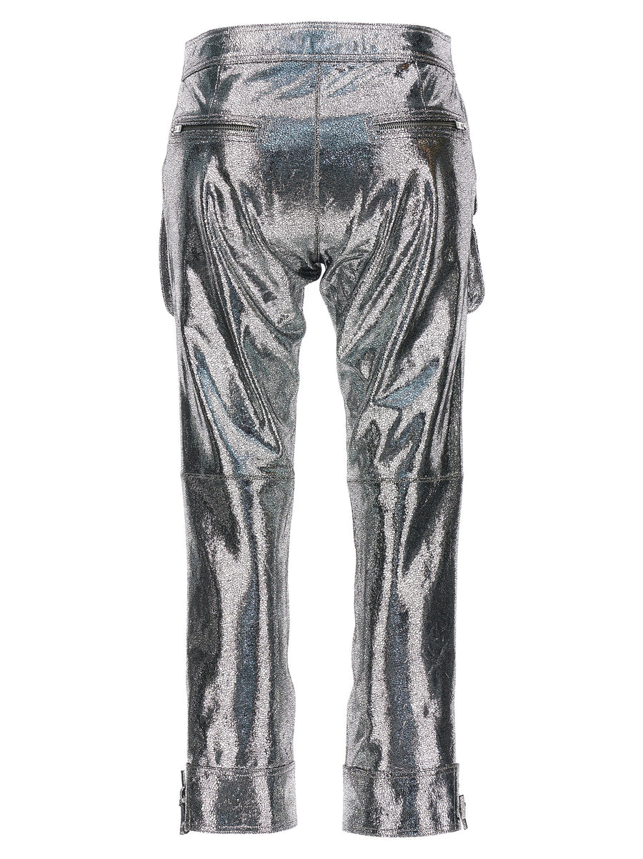 Isabel Marant Ciane Pants For Women Luxurious Silver Crackle Leather Versatile Day To Night