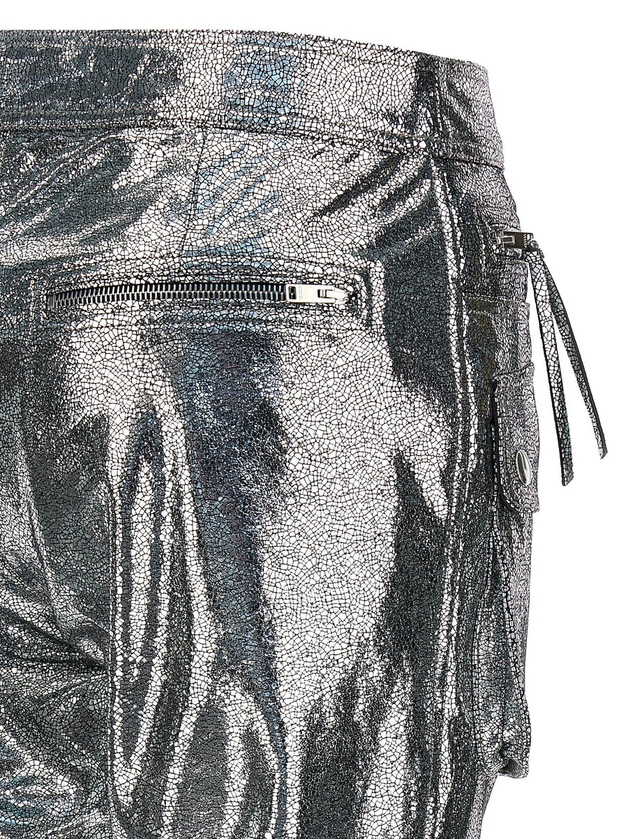 Isabel Marant Ciane Pants For Women Luxurious Silver Crackle Leather Versatile Day To Night