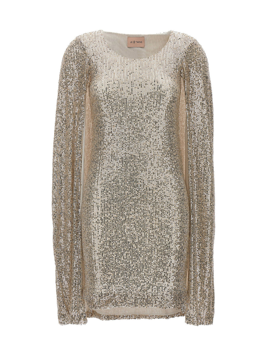 Le Twins Villa Villa Dress Silver Sequin Cape Back Runway Ready Cocktail Dress For Women