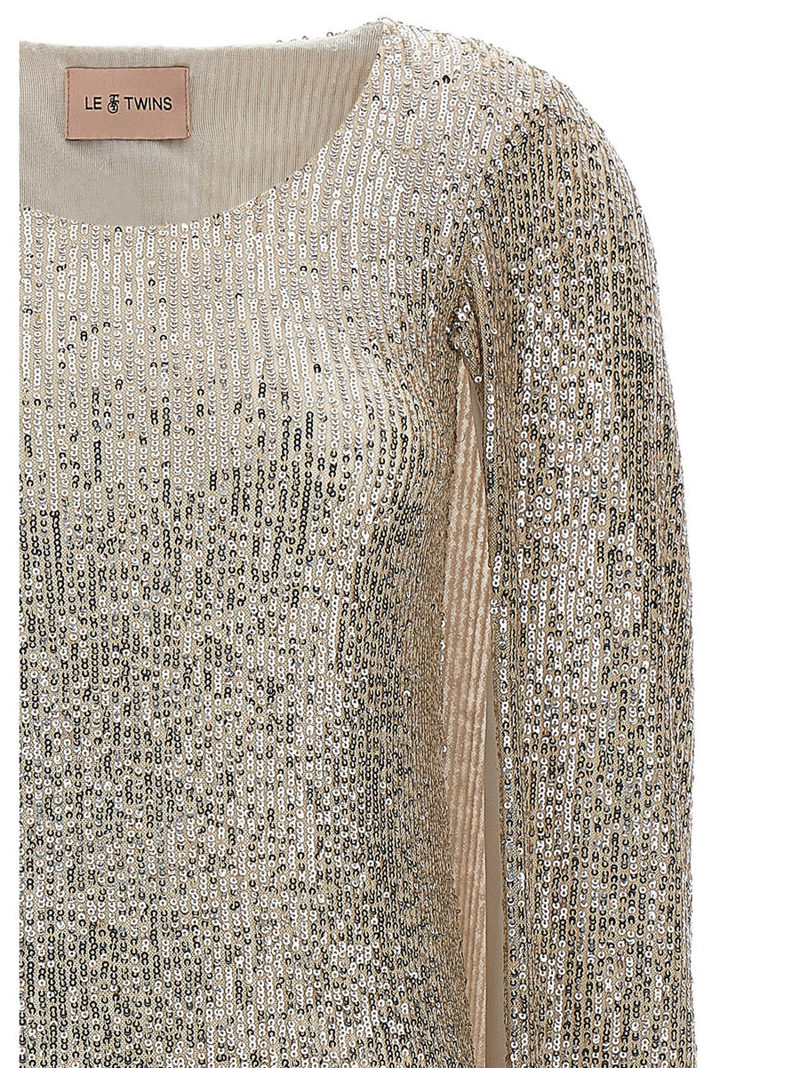 Le Twins Villa Villa Dress Silver Sequin Cape Back Runway Ready Cocktail Dress For Women