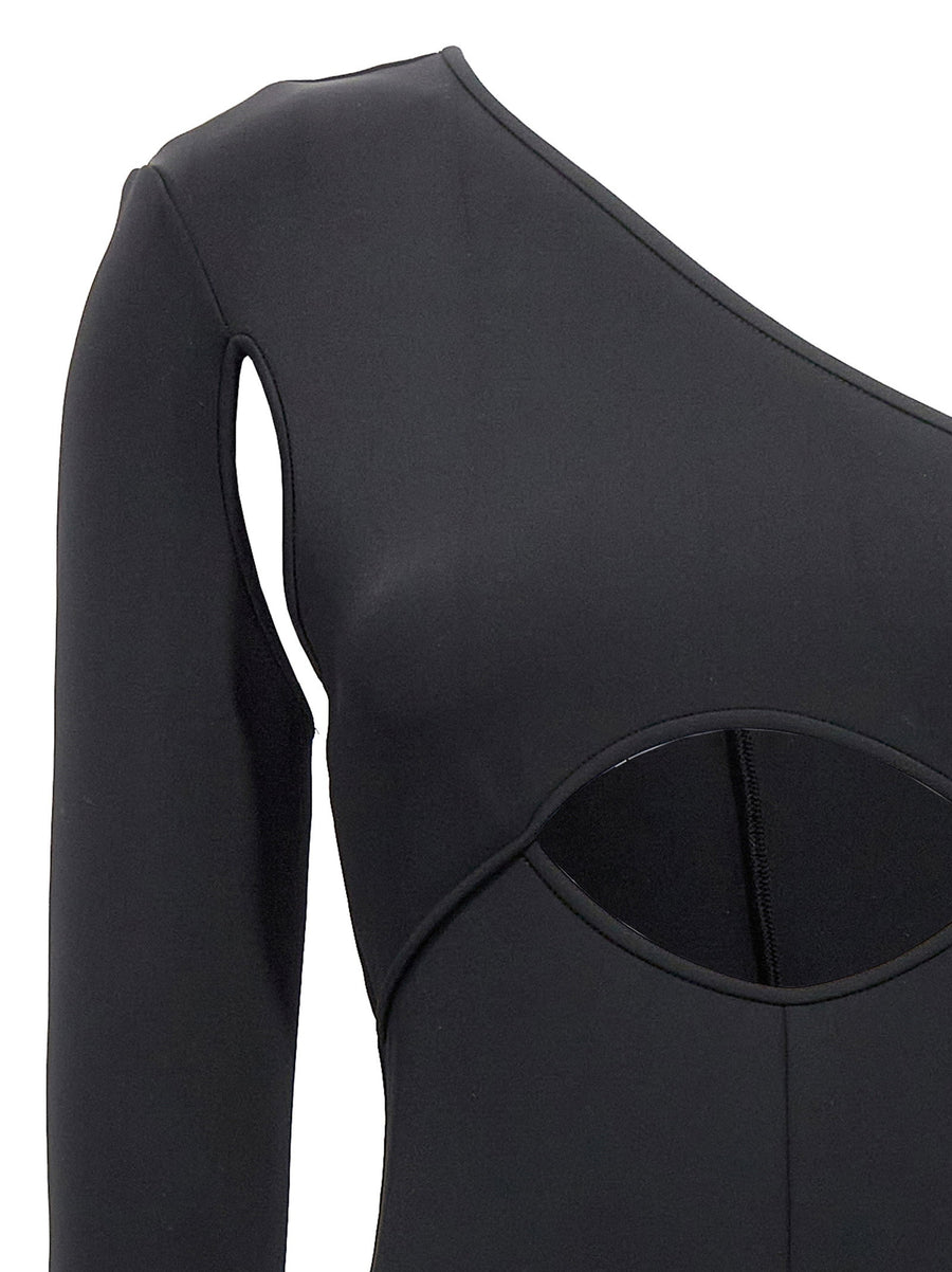 David Koma Scuba Cut Out One Piece Bodysuit For Women Black Architectural Eveningwear Silhouette