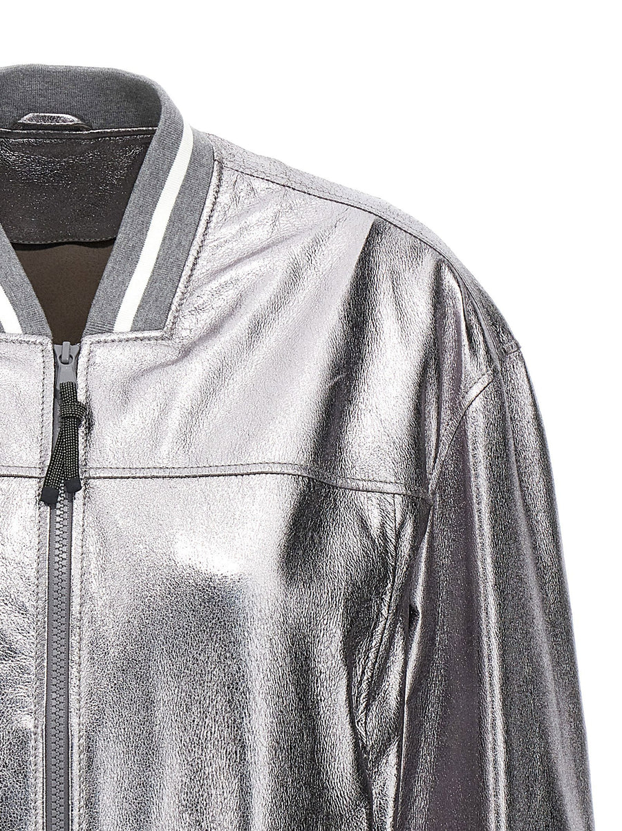 Brunello Cucinelli Laminated Leather Bomber Jacket